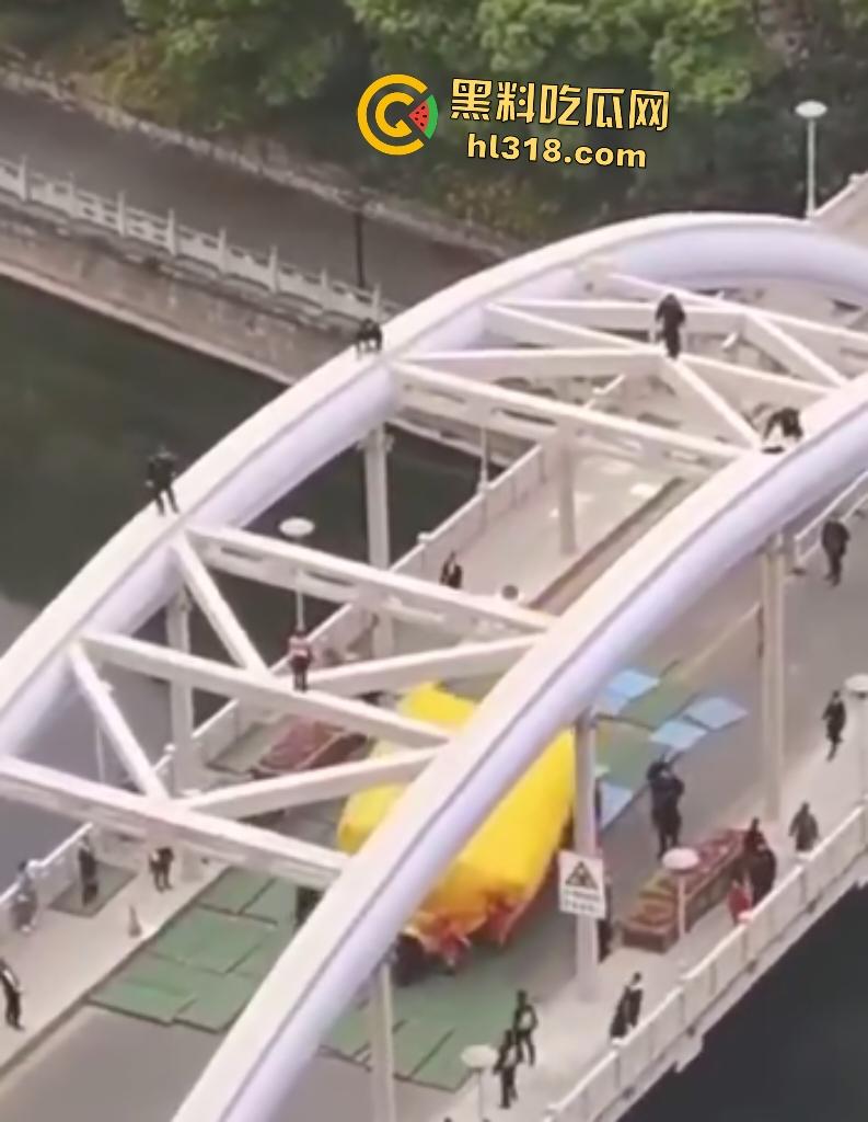 贵阳大妈桥梁上狂飙乱舞!警察冒死追捕抓不住,桥下救援队拖气垫累瘫,最后大妈自投罗网被按倒!-3