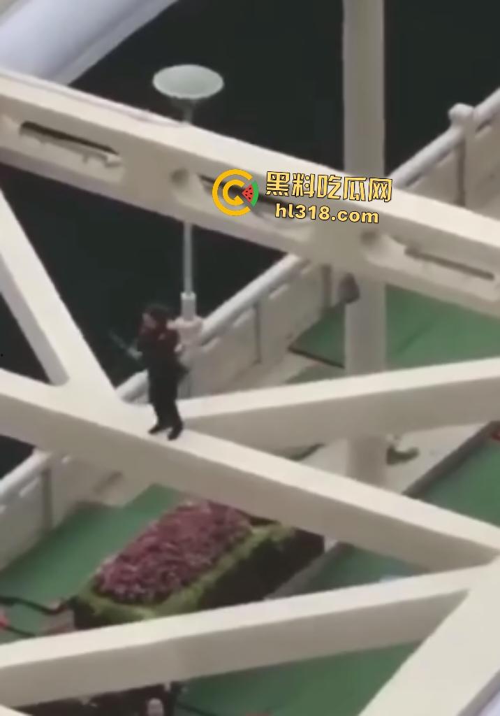 贵阳大妈桥梁上狂飙乱舞!警察冒死追捕抓不住,桥下救援队拖气垫累瘫,最后大妈自投罗网被按倒!-6