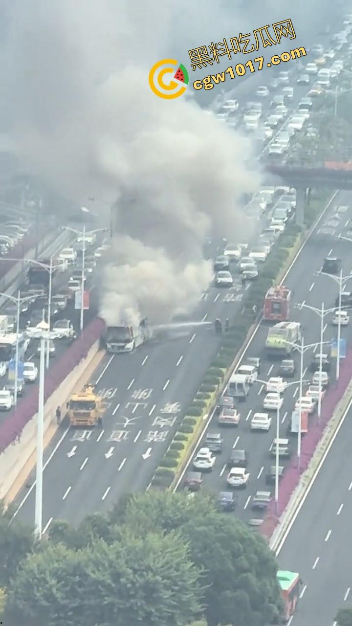 广东佛山季华园隧道口公交车发生自燃，现场浓烟滚滚，火势极其的大，具体自燃原因还待查明！-3