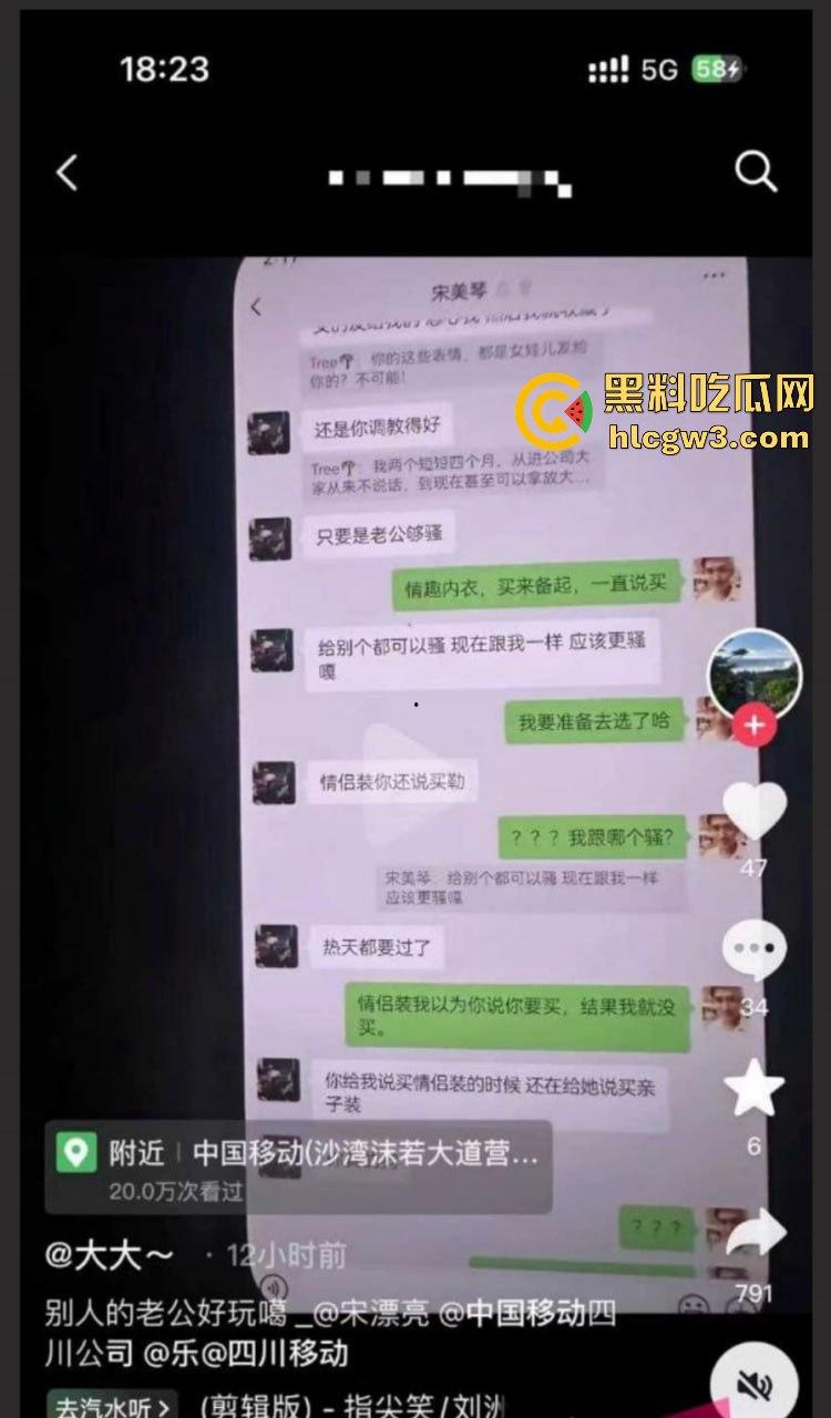 乐山移动高磊爆出轨丑闻！与女下属宋美琴偷情不堪入目，原配曝光不雅聊天和视频，全网炸锅！-3