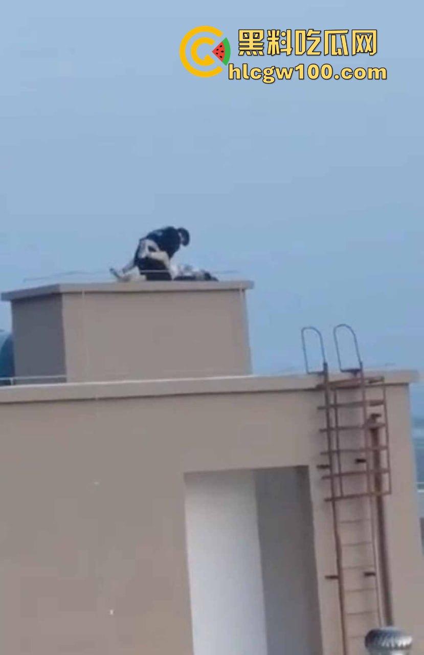 天台高能现场曝光，楼梯间顶上日逼看风景，高处做爱骚浪翻天，这种玩法不是一般人敢尝试的，真实艺高人胆大！-4