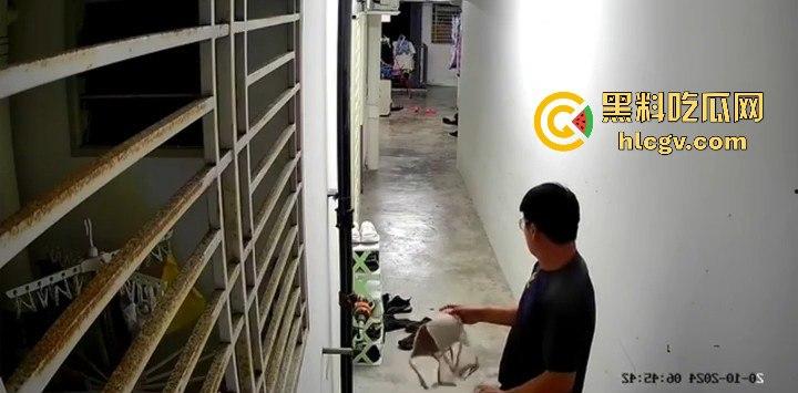 马来西亚槟岛华裔男清晨偷嗅邻居胸罩还自慰！猥亵全过程被监控拍下！-5